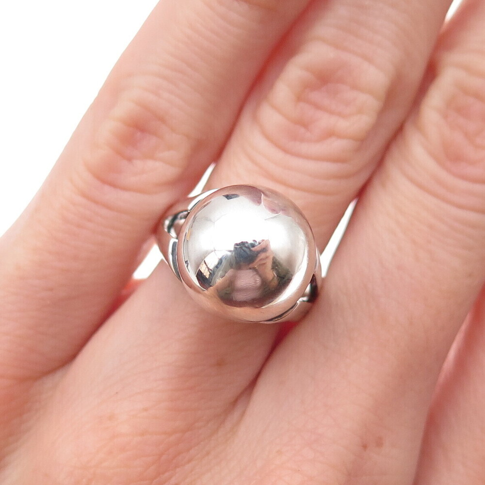 925 Sterling Silver Vintage Modernist Ball Oxidized Ring Size 5.5